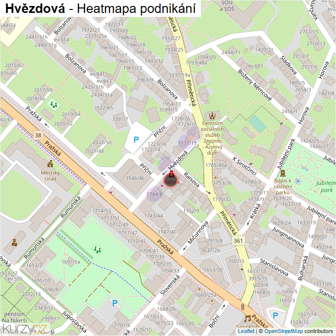 Mapa Hvězdová - Firmy v ulici.