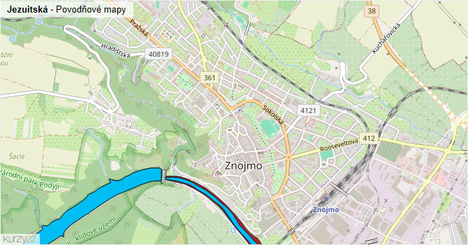 Jezuitská - záplavové mapy stoleté vody