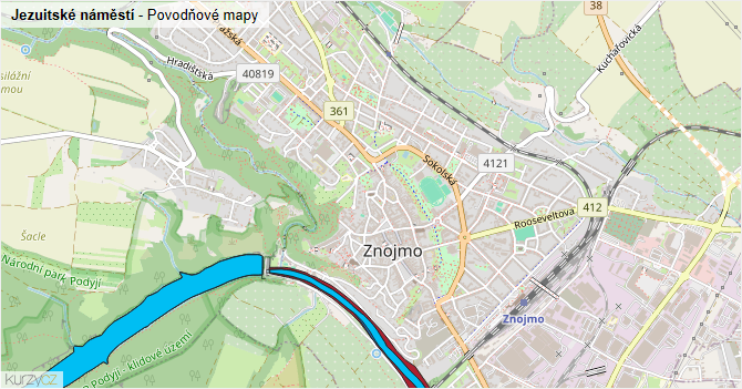 Jezuitské náměstí - záplavové mapy stoleté vody