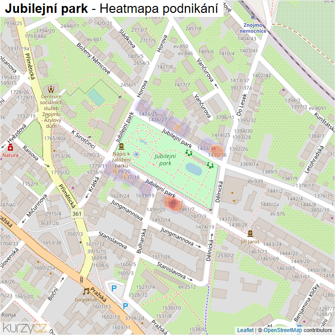 Mapa Jubilejní park - Firmy v ulici.