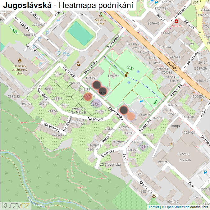 Mapa Jugoslávská - Firmy v ulici.