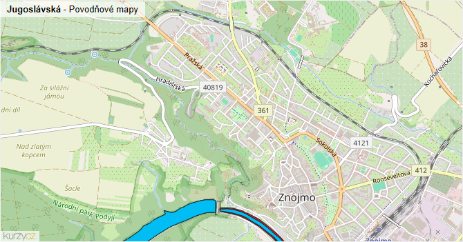 Jugoslávská - záplavové mapy stoleté vody