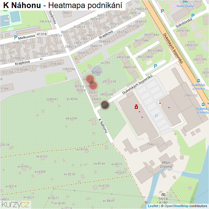 Mapa K Náhonu - Firmy v ulici.