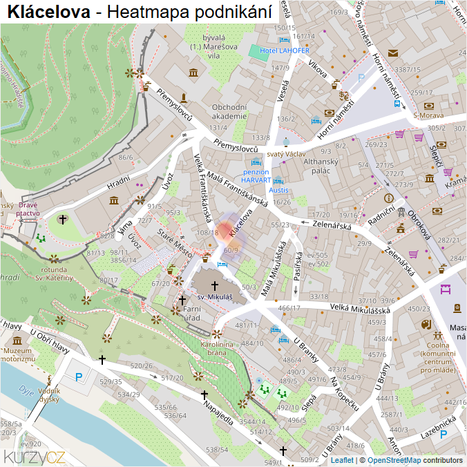 Mapa Klácelova - Firmy v ulici.