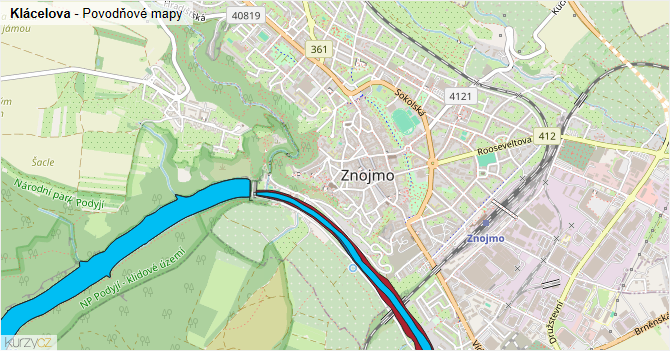 Klácelova - záplavové mapy stoleté vody