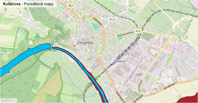 Kollárova - záplavové mapy stoleté vody