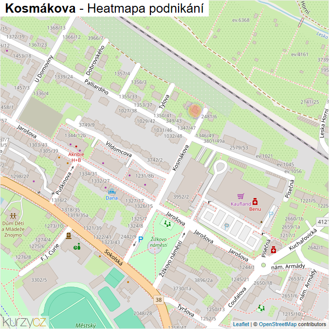 Mapa Kosmákova - Firmy v ulici.