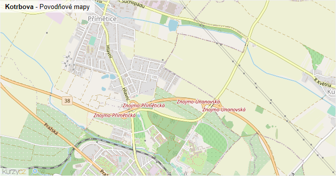 Kotrbova - záplavové mapy stoleté vody
