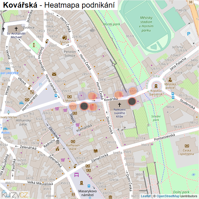 Mapa Kovářská - Firmy v ulici.