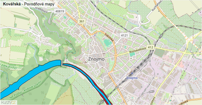 Kovářská - záplavové mapy stoleté vody
