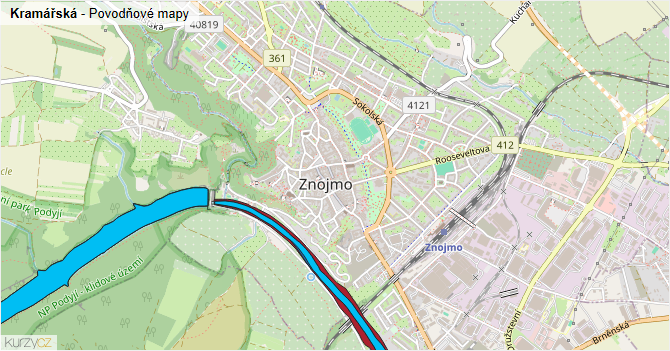 Kramářská - záplavové mapy stoleté vody