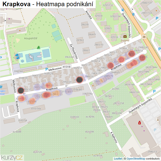 Mapa Krapkova - Firmy v ulici.