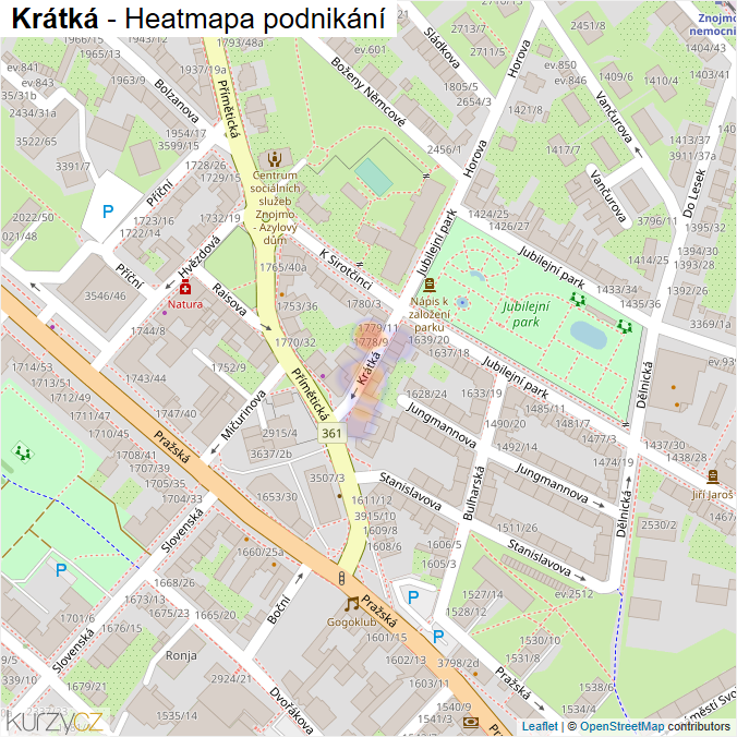 Mapa Krátká - Firmy v ulici.