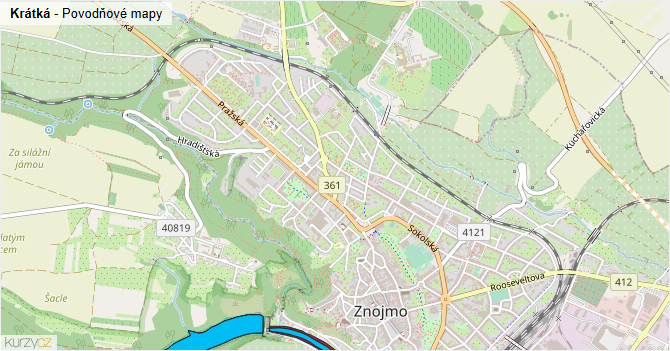 Krátká - záplavové mapy stoleté vody