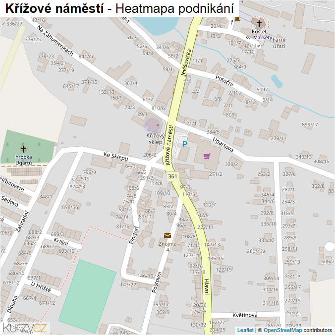 Mapa Křížové náměstí - Firmy v ulici.