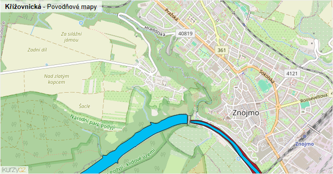 Křížovnická - záplavové mapy stoleté vody
