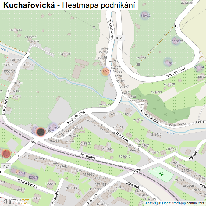 Mapa Kuchařovická - Firmy v ulici.