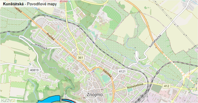 Kunštátská - záplavové mapy stoleté vody