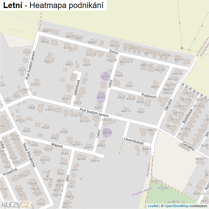Mapa Letní - Firmy v ulici.
