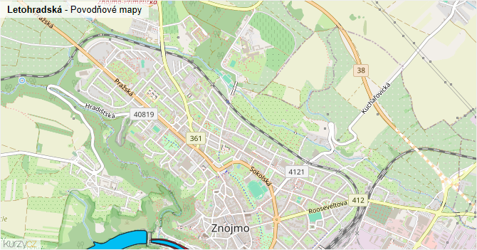 Letohradská - záplavové mapy stoleté vody