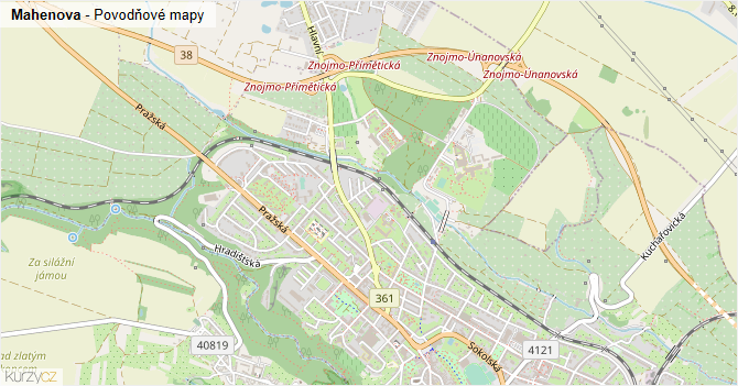 Mahenova - záplavové mapy stoleté vody