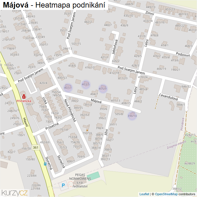 Mapa Májová - Firmy v ulici.