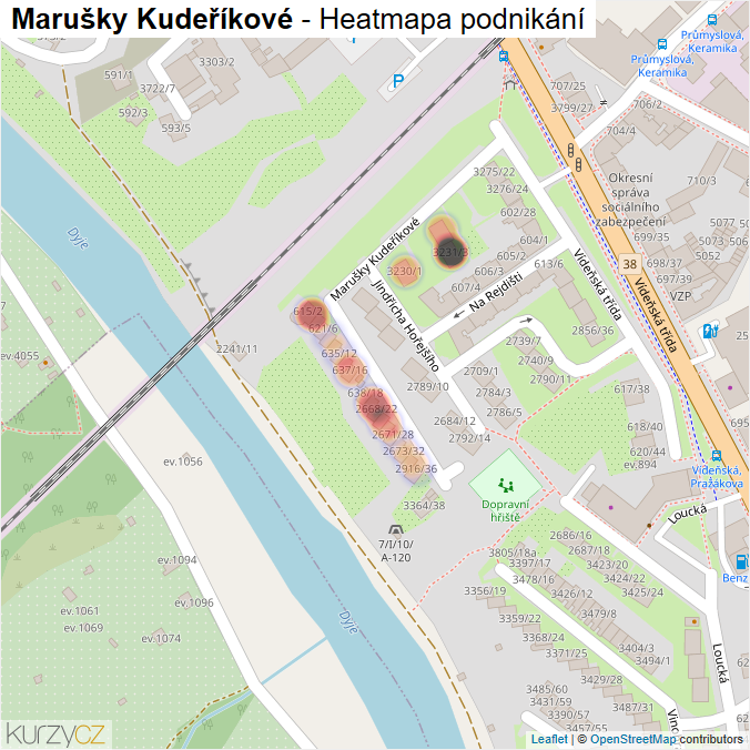 Mapa Marušky Kudeříkové - Firmy v ulici.