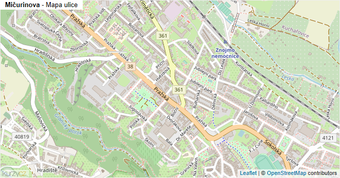 Mičurinova - mapa ulice