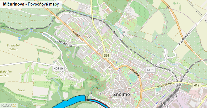 Mičurinova - záplavové mapy stoleté vody