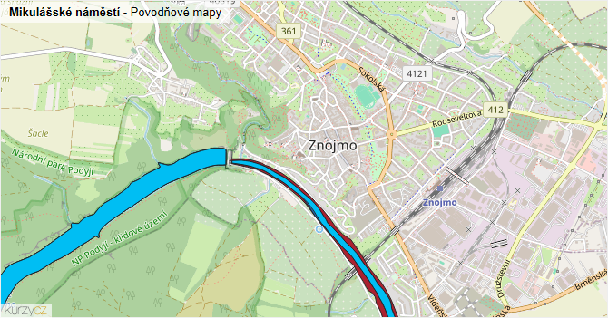 Mikulášské náměstí - záplavové mapy stoleté vody