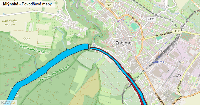 Mlýnská - záplavové mapy stoleté vody