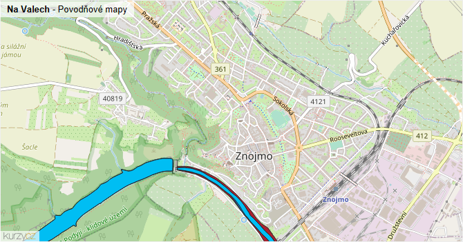 Na Valech - záplavové mapy stoleté vody
