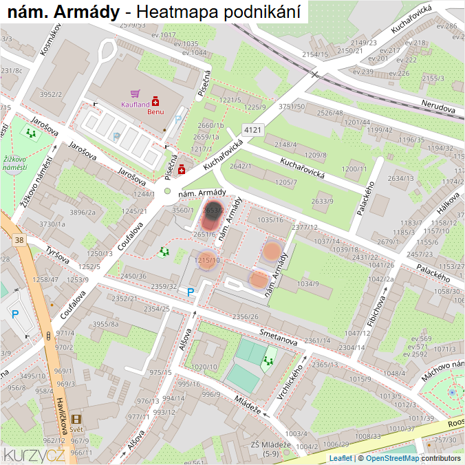 Mapa nám. Armády - Firmy v ulici.