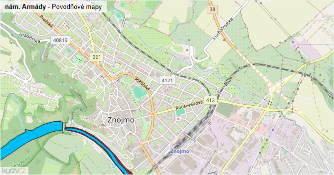 nám. Armády - záplavové mapy stoleté vody