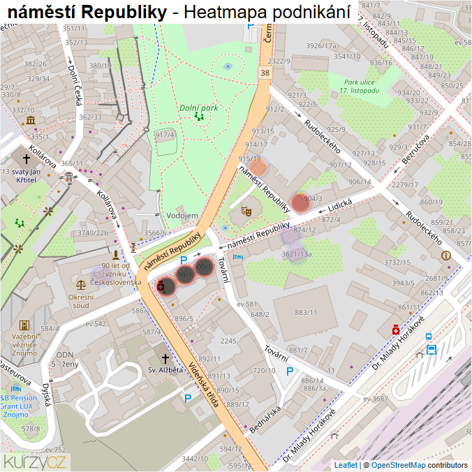 Mapa náměstí Republiky - Firmy v ulici.