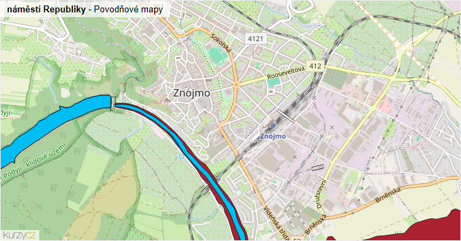 náměstí Republiky - záplavové mapy stoleté vody