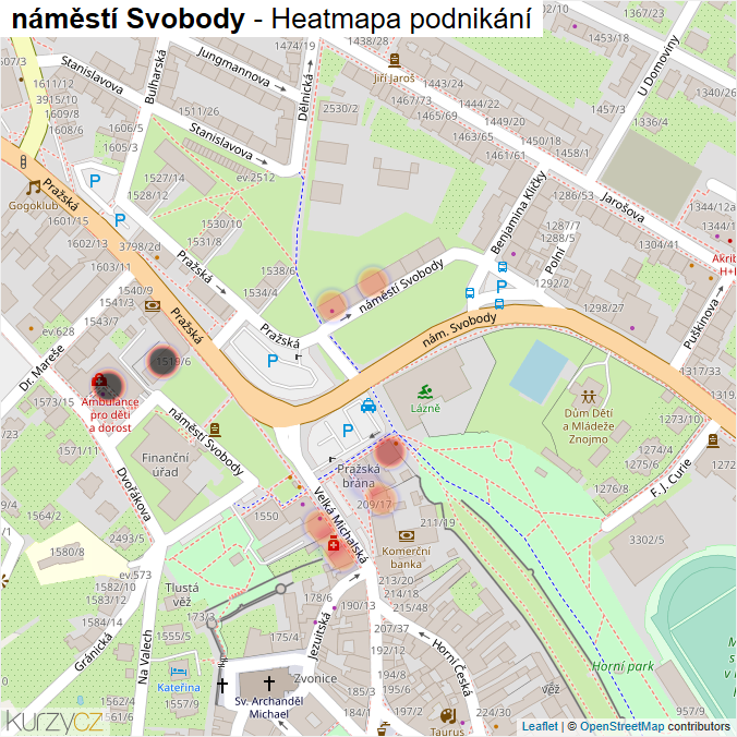 Mapa náměstí Svobody - Firmy v ulici.