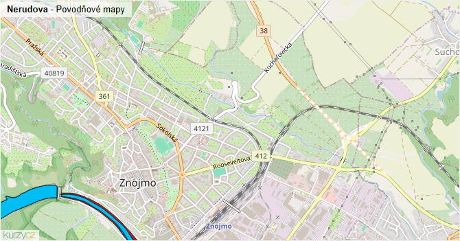 Nerudova - záplavové mapy stoleté vody