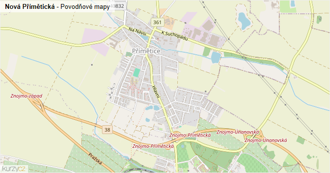 Nová Přímětická - záplavové mapy stoleté vody