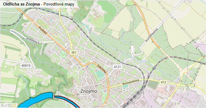 Oldřicha ze Znojma - záplavové mapy stoleté vody