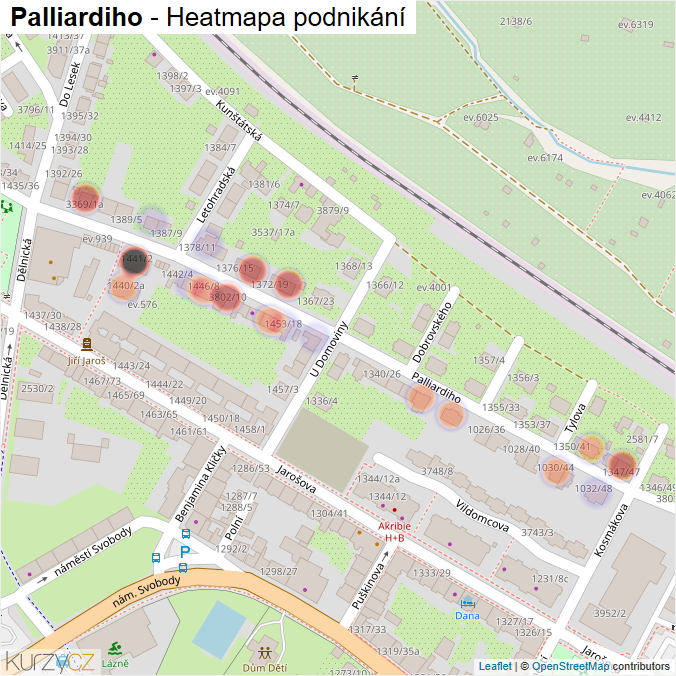 Mapa Palliardiho - Firmy v ulici.