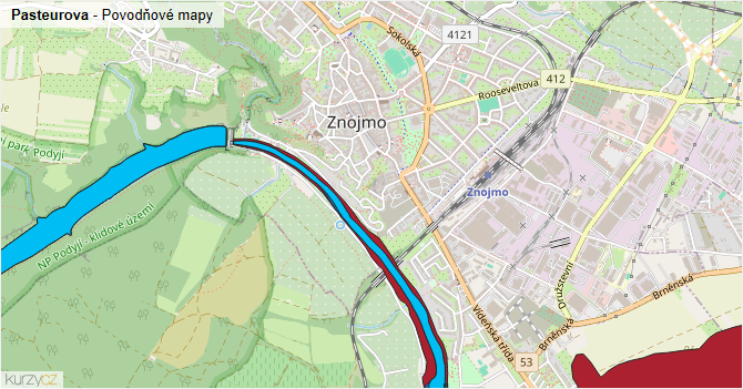 Pasteurova - záplavové mapy stoleté vody