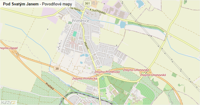 Pod Svatým Janem - záplavové mapy stoleté vody