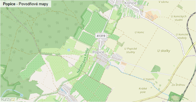 Popice - záplavové mapy stoleté vody