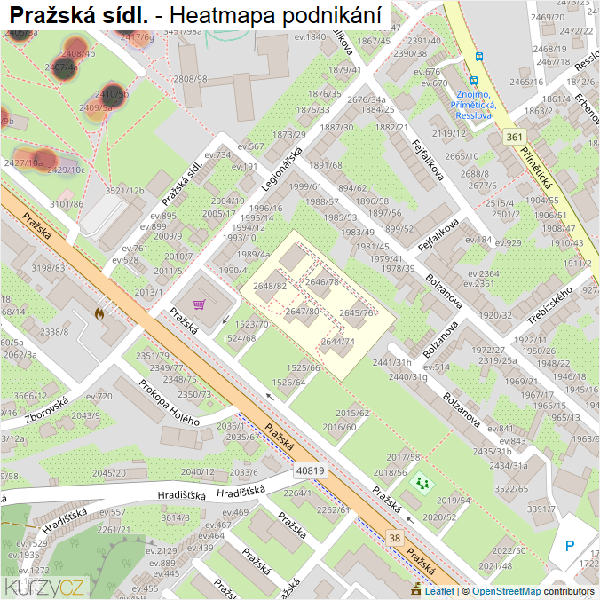 Mapa Pražská sídl. - Firmy v ulici.