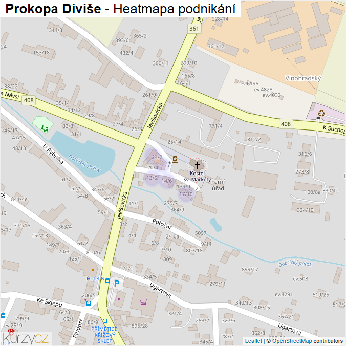 Mapa Prokopa Diviše - Firmy v ulici.