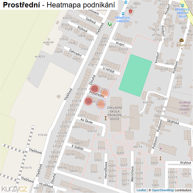 Mapa Prostřední - Firmy v ulici.
