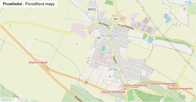 Prostřední - záplavové mapy stoleté vody