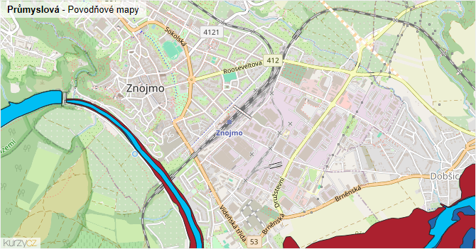 Průmyslová - záplavové mapy stoleté vody
