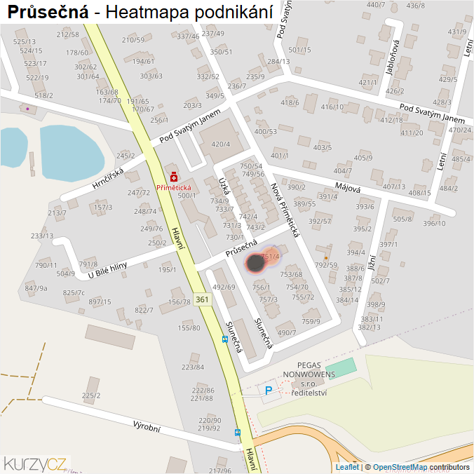 Mapa Průsečná - Firmy v ulici.